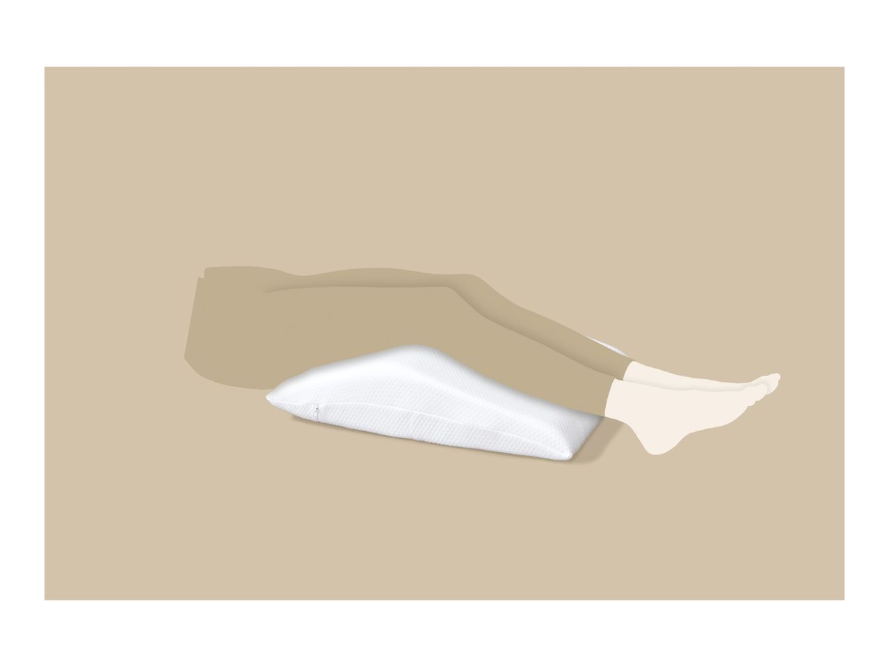 Leg elevation pillow supporting legs and feet for comfort and improved circulation.