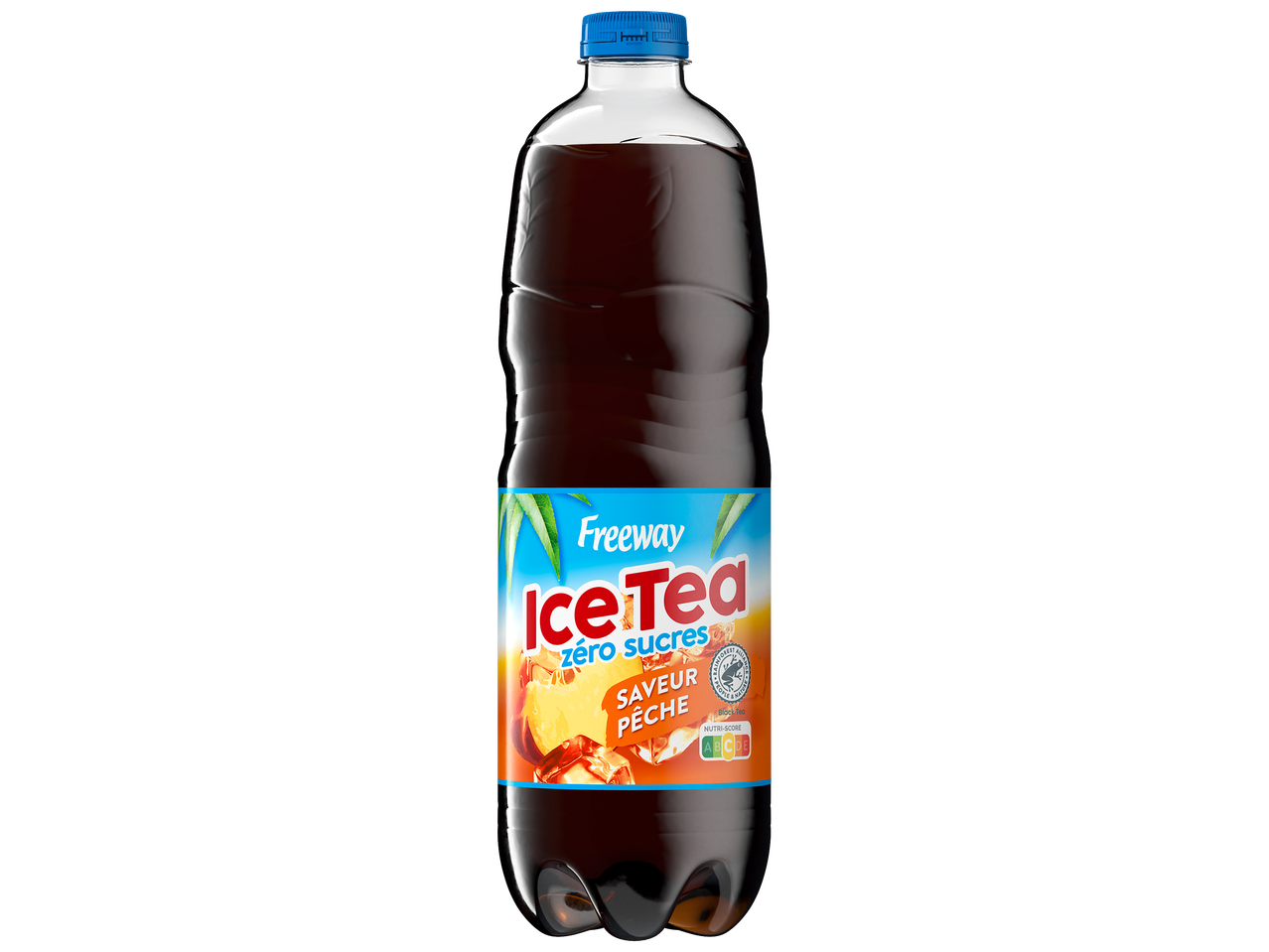 Bouteille de thé glacé saveur pêche sans sucre avec Nutri-Score A.