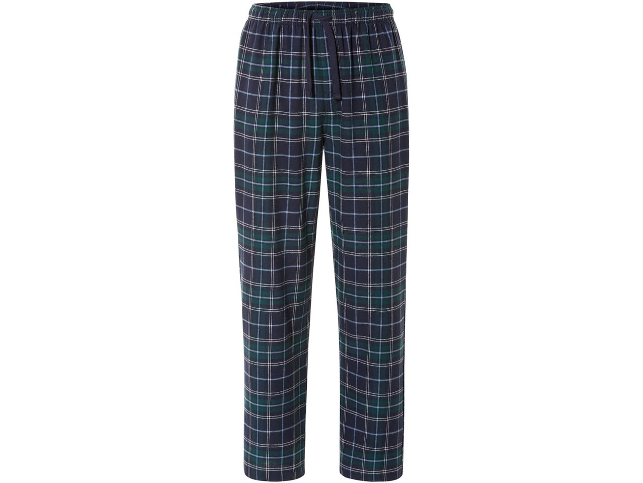 Plaid pajama pants with an elastic waistband and drawstring