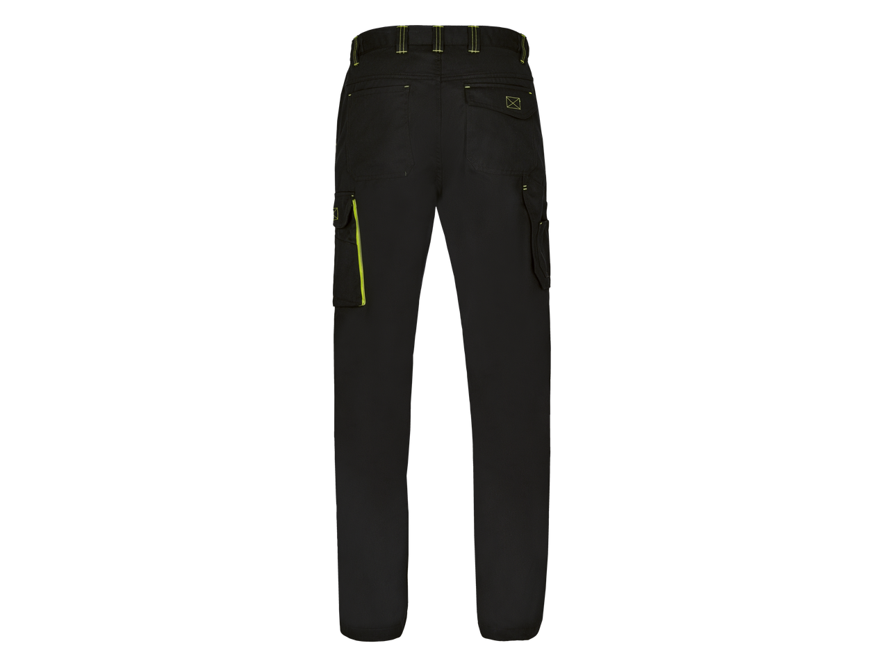 Calças de trabalho pretas com bolsos.