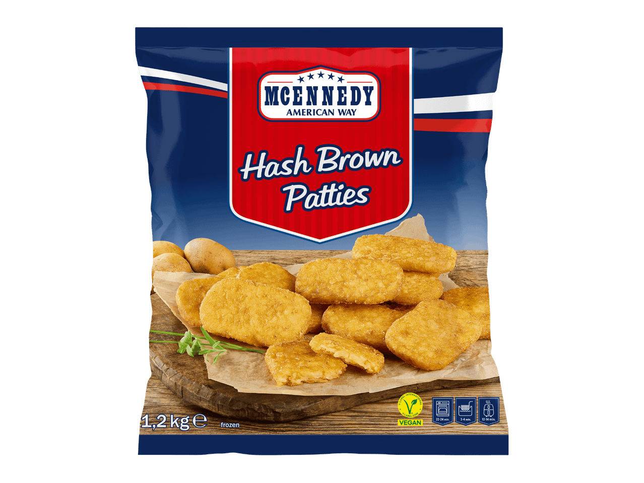 Pakasteperunapihvejä, 1,2 kg, vegaaninen, valmistusaika 3-24 min.