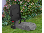 PARKSIDE garage for robotic lawnmower with the lid open, with a gray robotic lawnmower underneath