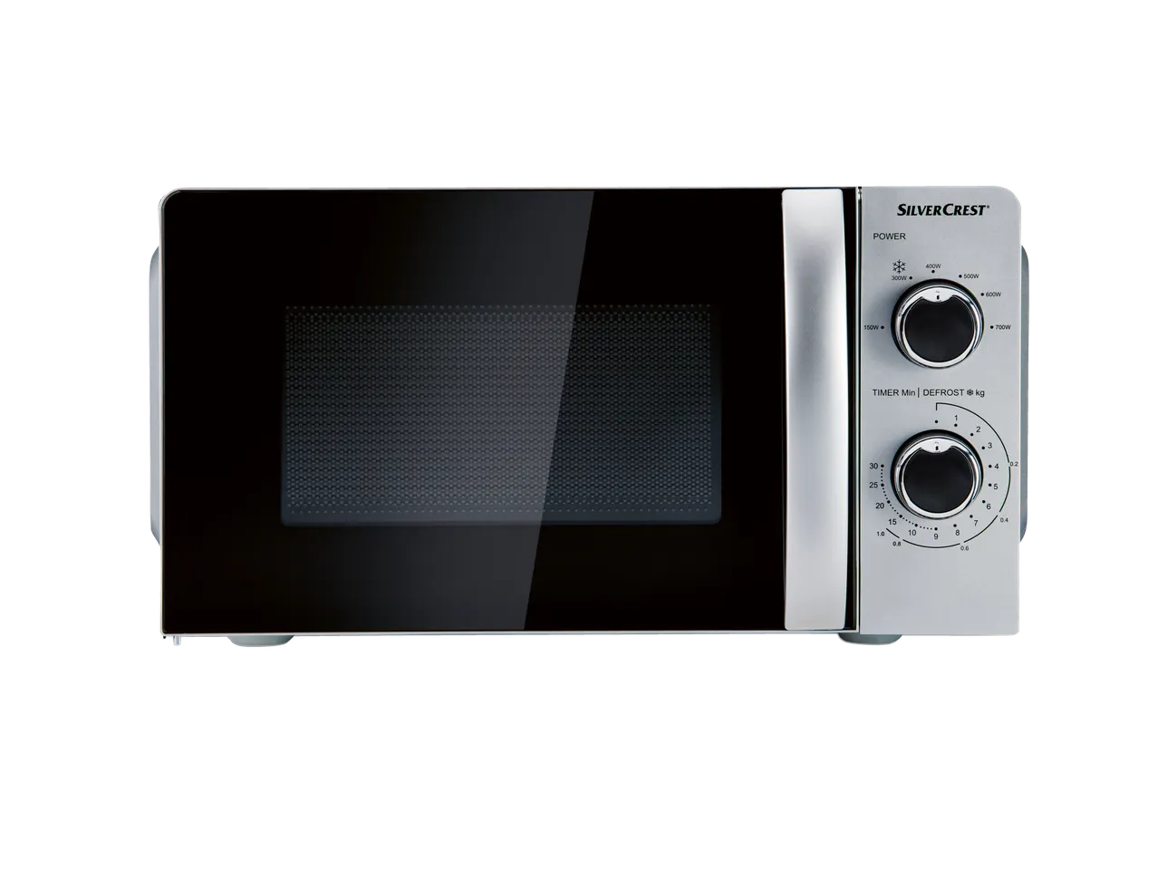 SilverCrest microwave with rotary controls.
