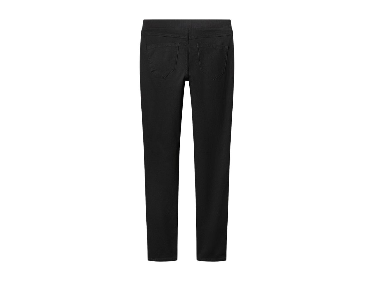 Black women's skinny jeans with back pockets and an elastic waistband