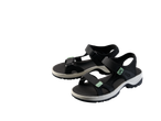 Pair of black and white sports sandals with light green accents.