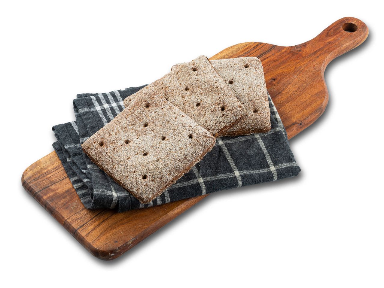 Tre brödskivor på en träbräda.