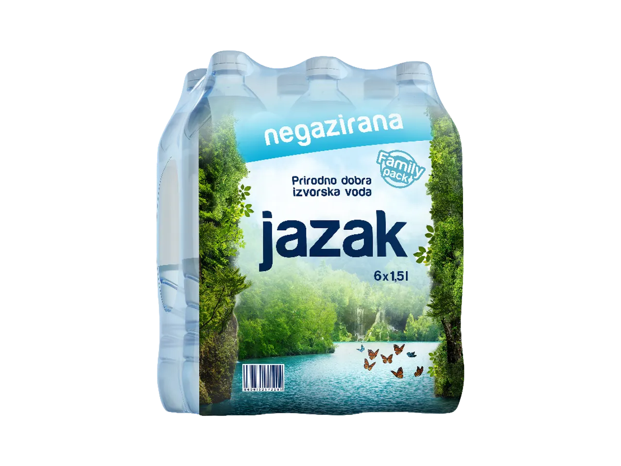 Pakovanje od šest flaša negazirane izvorske vode sa etiketom prirode.