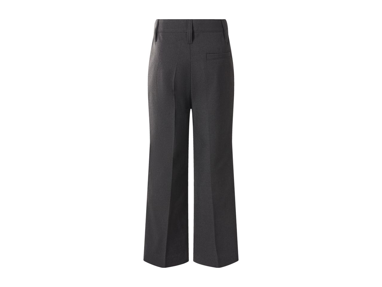 Dark grey women's trousers with a wide leg and back pockets.
