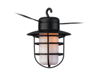Black caged pendant light, LED illumination.