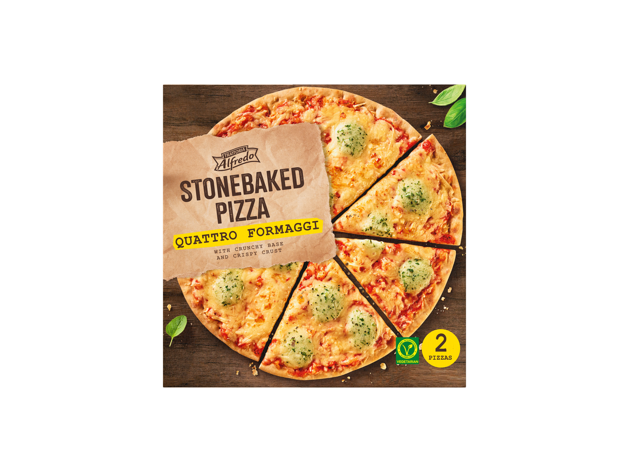 Trattoria Alfredos stenovnsbagte Quattro Formaggi pizza.