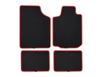 Black car floor mats with red trim.
