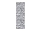 Grey stacked stone wall cladding with varying sizes and textures of rectangular stones.