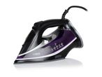 A black and purple Tefal steam iron.
