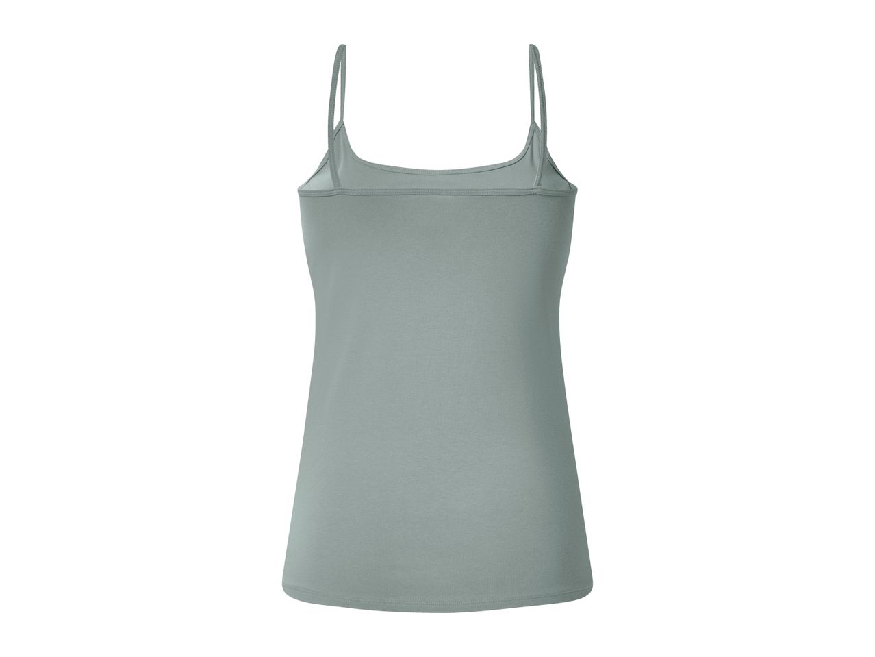 Back view of a women's light green camisole with thin straps.
