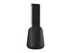 Black and silver smart speaker with a sleek, modern design.