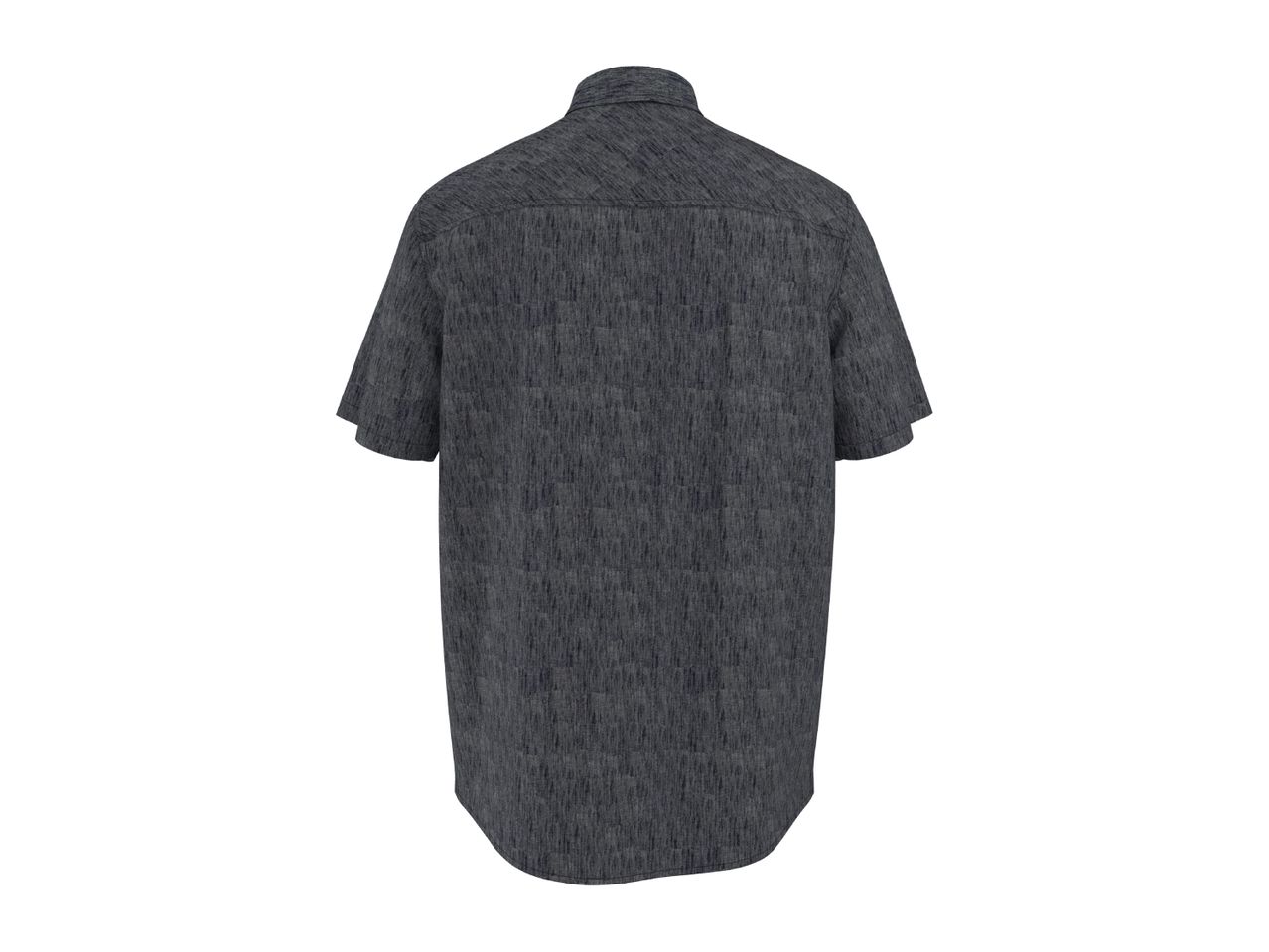 Men's short-sleeved shirt in dark grey with a textured fabric, back view.