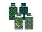 Trys „Minecraft“ tematikos patalynės komplektai su pagalvėmis.