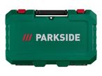 Green tool case with red latches and a black handle, featuring a white logo.