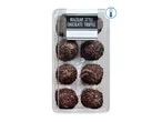 A package of six dark chocolate truffles.