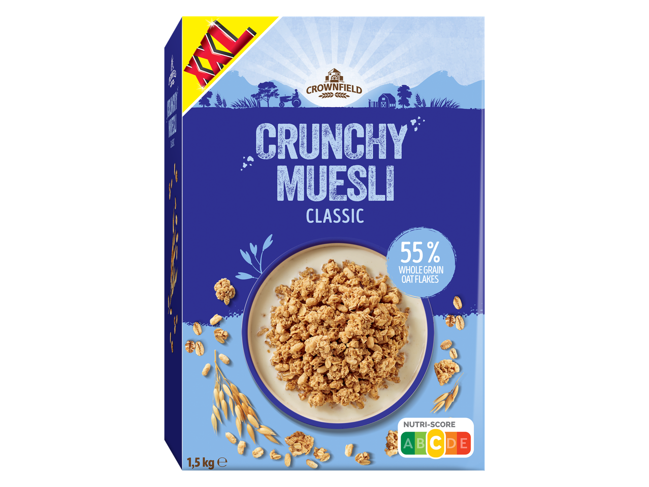 Crownfield Krõbe Müsli Classic XXL 55% täisterakaerahelvestega ja Nutri-Score A.