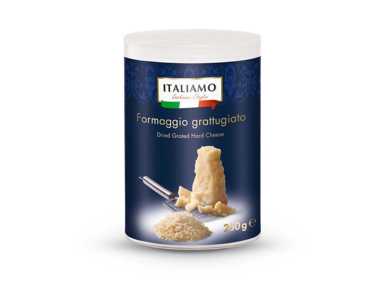 Posuda s naribanim Grana Padano sirom.
