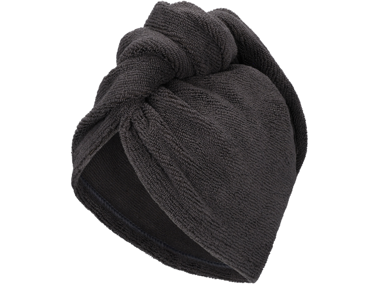 Livarno Hair Turban in dark grey, made of soft, absorbent material with a twisted knot design.