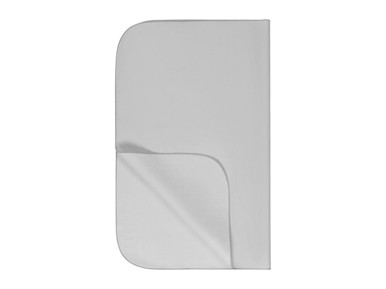 A light grey, rectangular, folded blanket or towel with rounded corners.