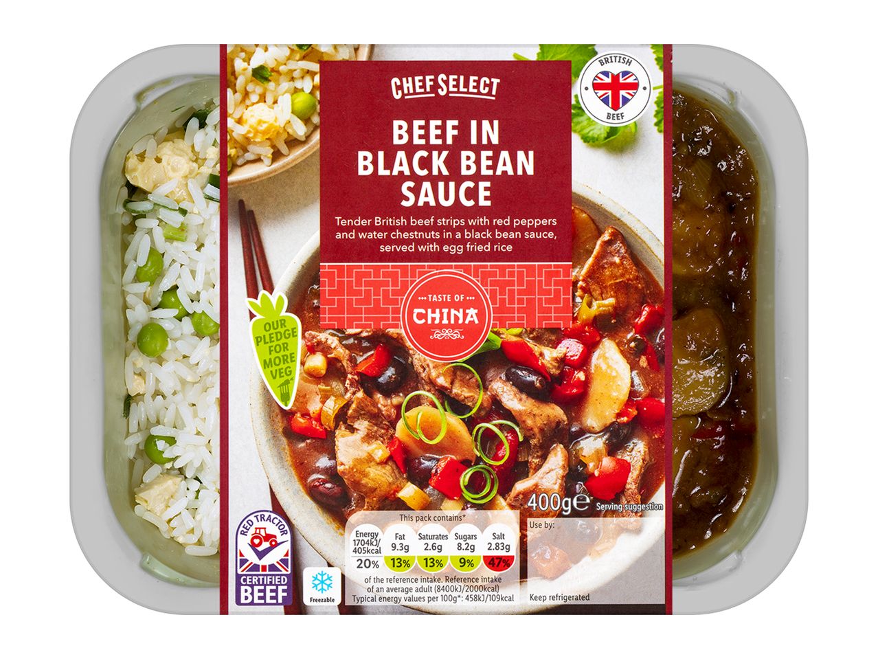 Chef Select: Beef in black bean sauce with egg fried rice.