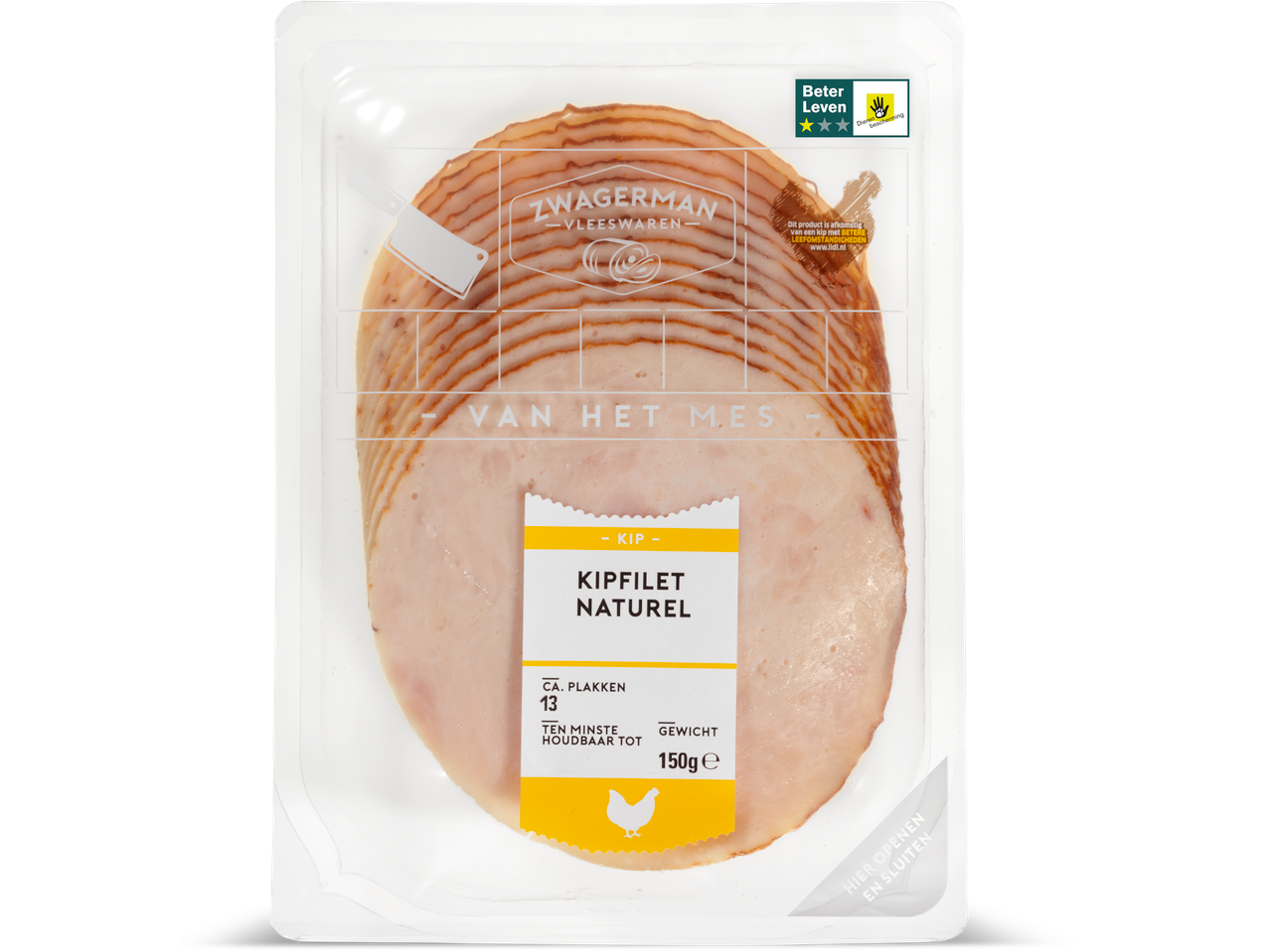Zwagerman kipfilet plakjes in verpakking.