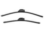 Two black wiper blades with a spoiler on a black background.