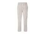 Beige high-waisted straight-leg pants.