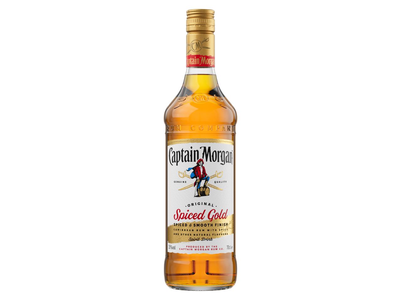 Láhev rumu Captain Morgan Spiced Gold.
