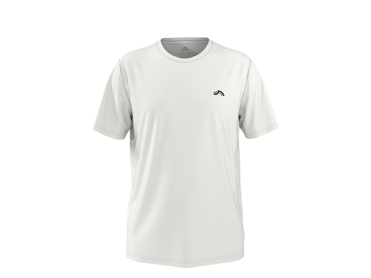 T-shirt CRIVIT branca de manga curta com logótipo preto.