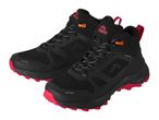 Black and red waterproof mid-cut hiking shoes with laces