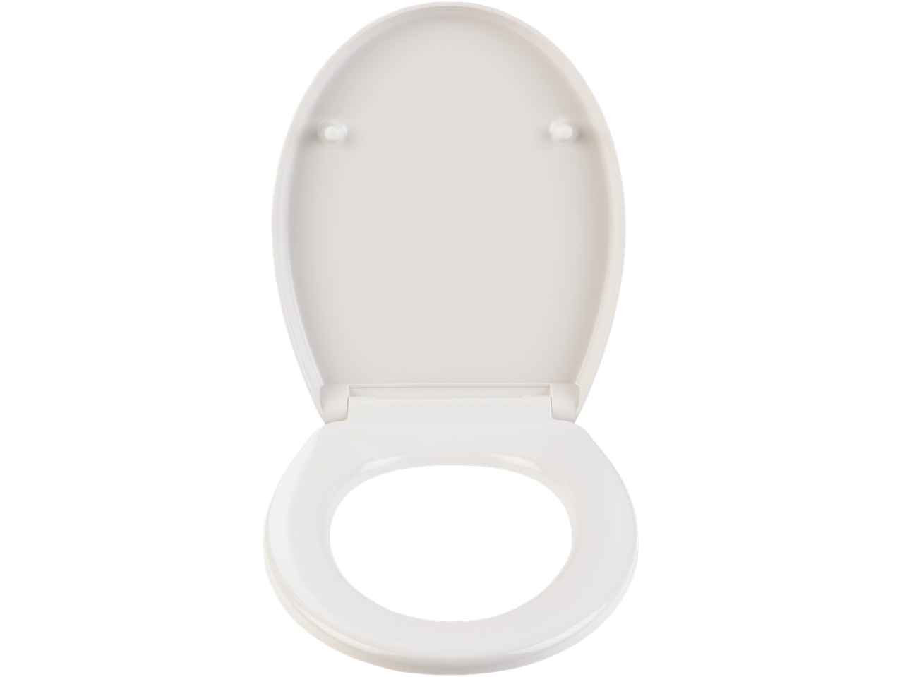 Bijela daska za WC školjku, otvorena, pogled odozgo.