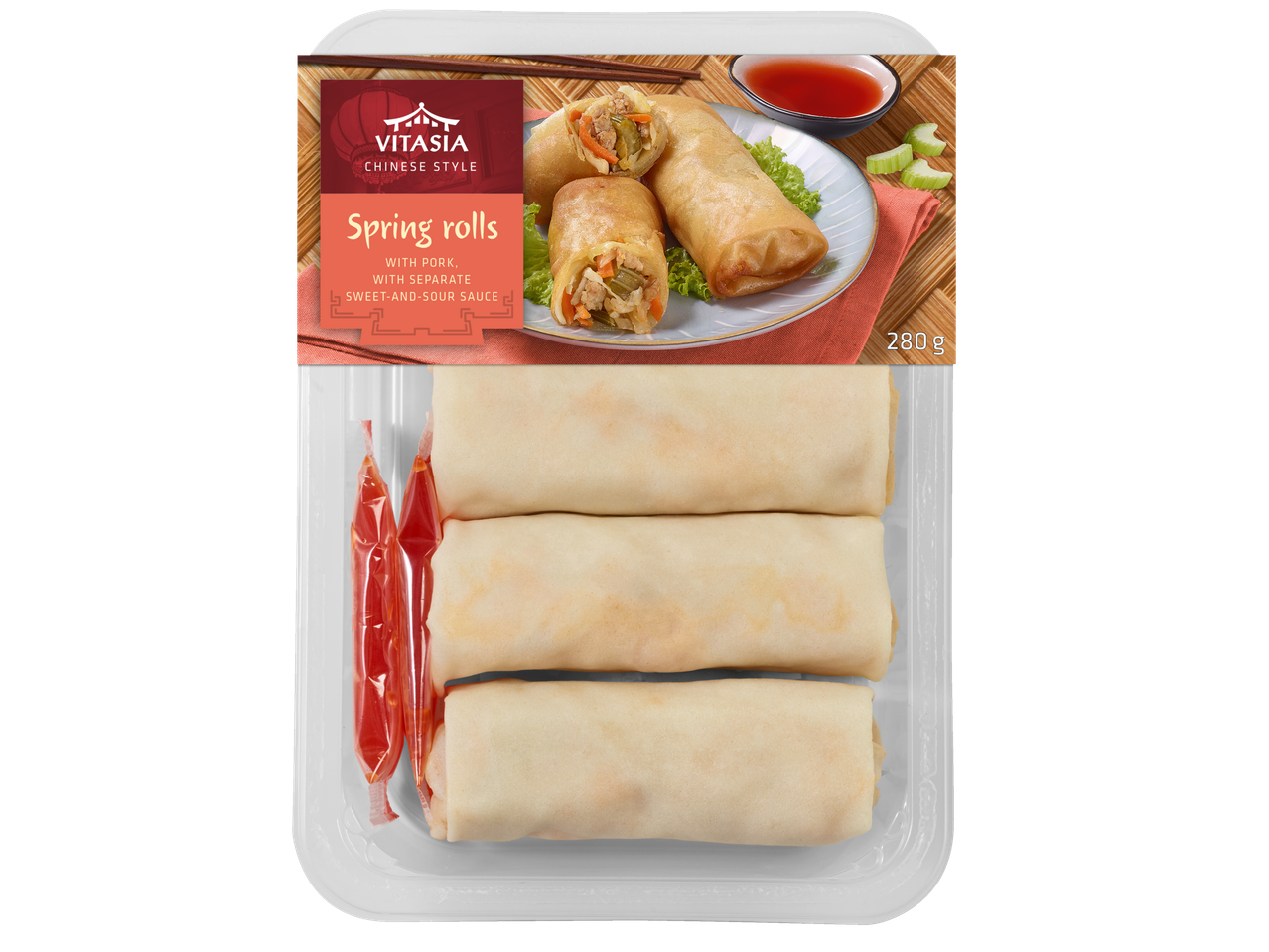 Vitasia loempia's met varkensvlees en zoetzure saus, 280g.