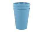 Stack of four light blue plastic tumblers.