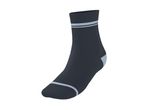 Dark grey sock with light blue stripes on the cuff and toe