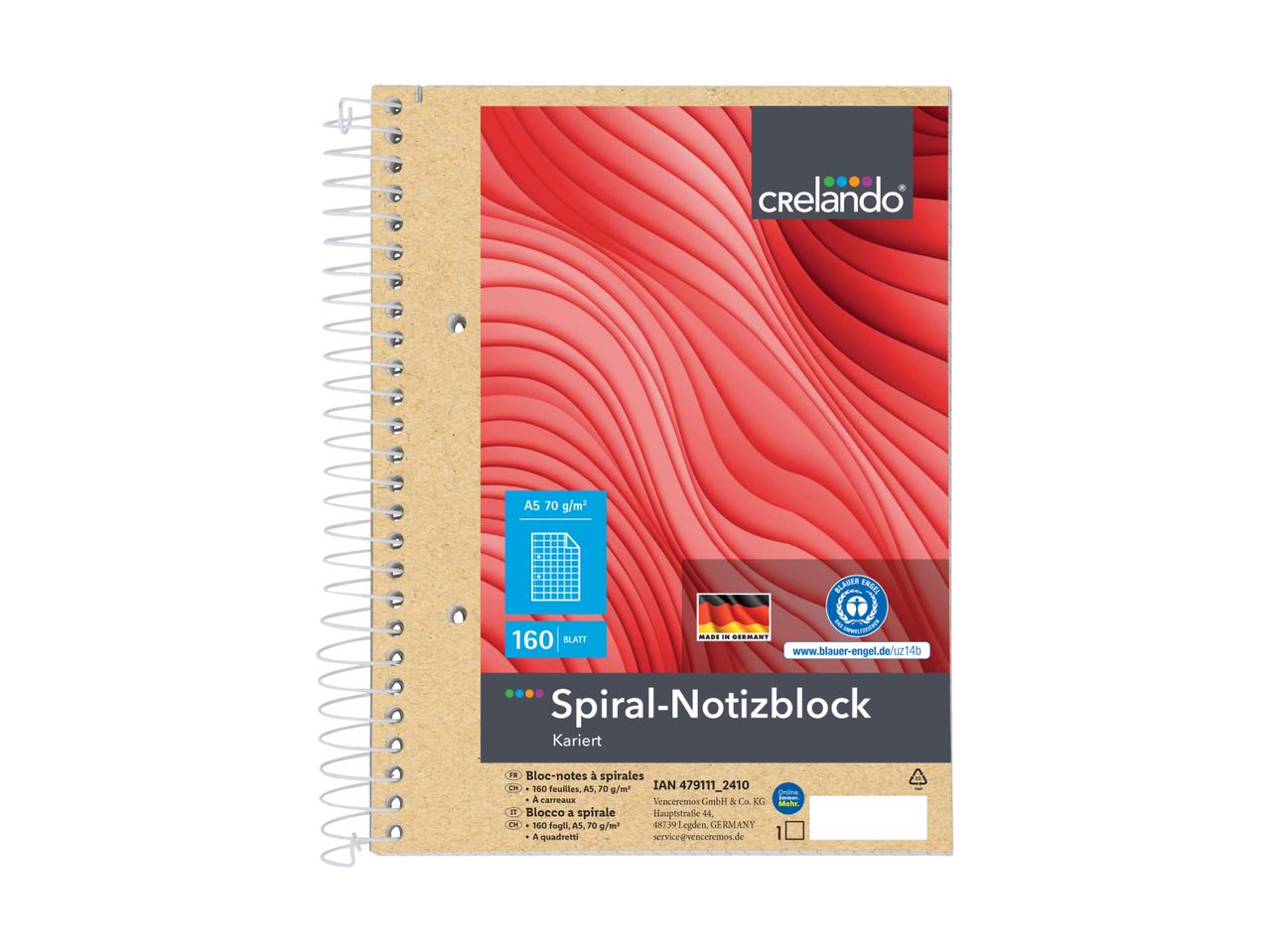 Ein Navir Spiralblock mit rotem, wellenförmigem Cover.