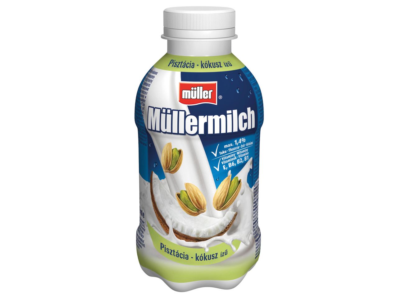 Müller tejital pisztácia és kókusz ízzel, vitaminokkal.