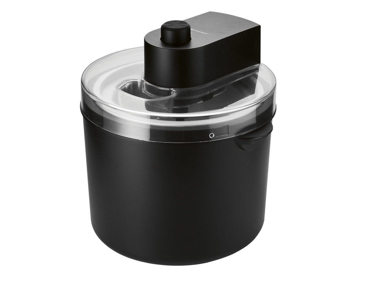 Must SILVERCREST jäätisemasin läbipaistva kaane ja juhtnupuga.