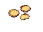Três tortas de chocolate com recheio de creme, uma cortada ao meio.