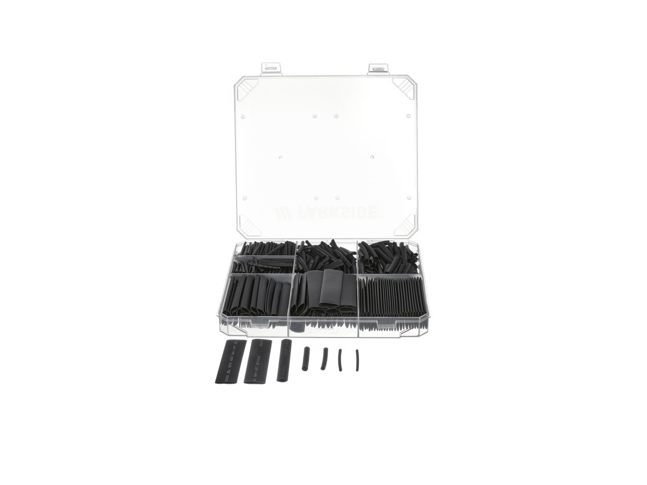 A clear plastic box contains a set