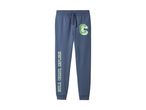 Blå Minecraft sweatpants med tryk på benet.