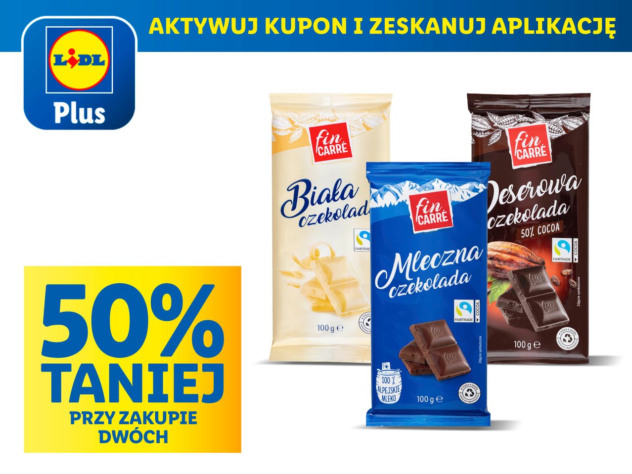 CZEKOLADA MLECZNA, BIAŁA LUB DESEROWA FIN CARRÉ, 100 G