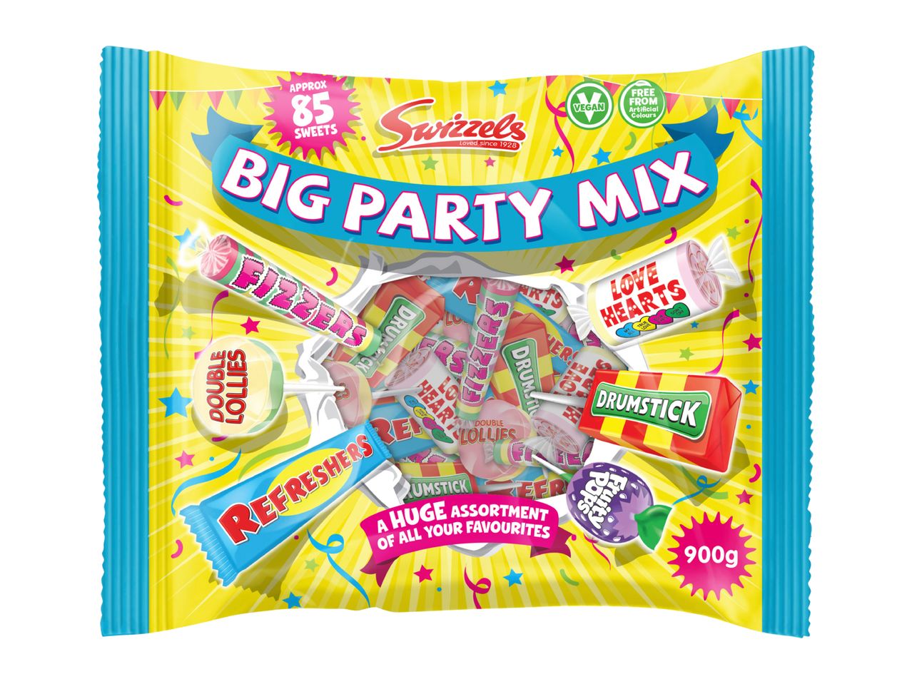 A Swizzels Big Party Mix bag on a white backgroud