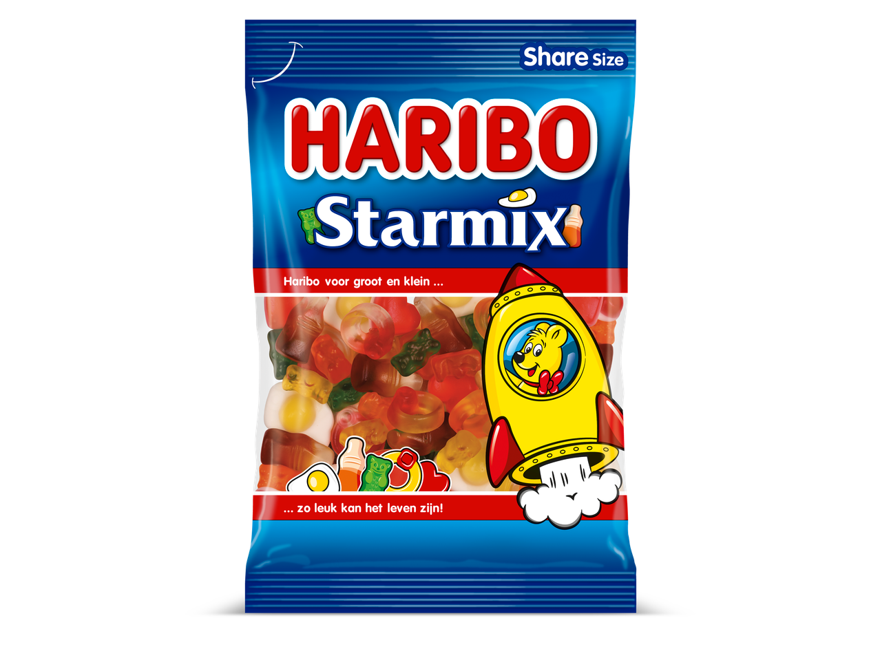 Haribo Starmix snoepzak met een afbeelding van een raket.
