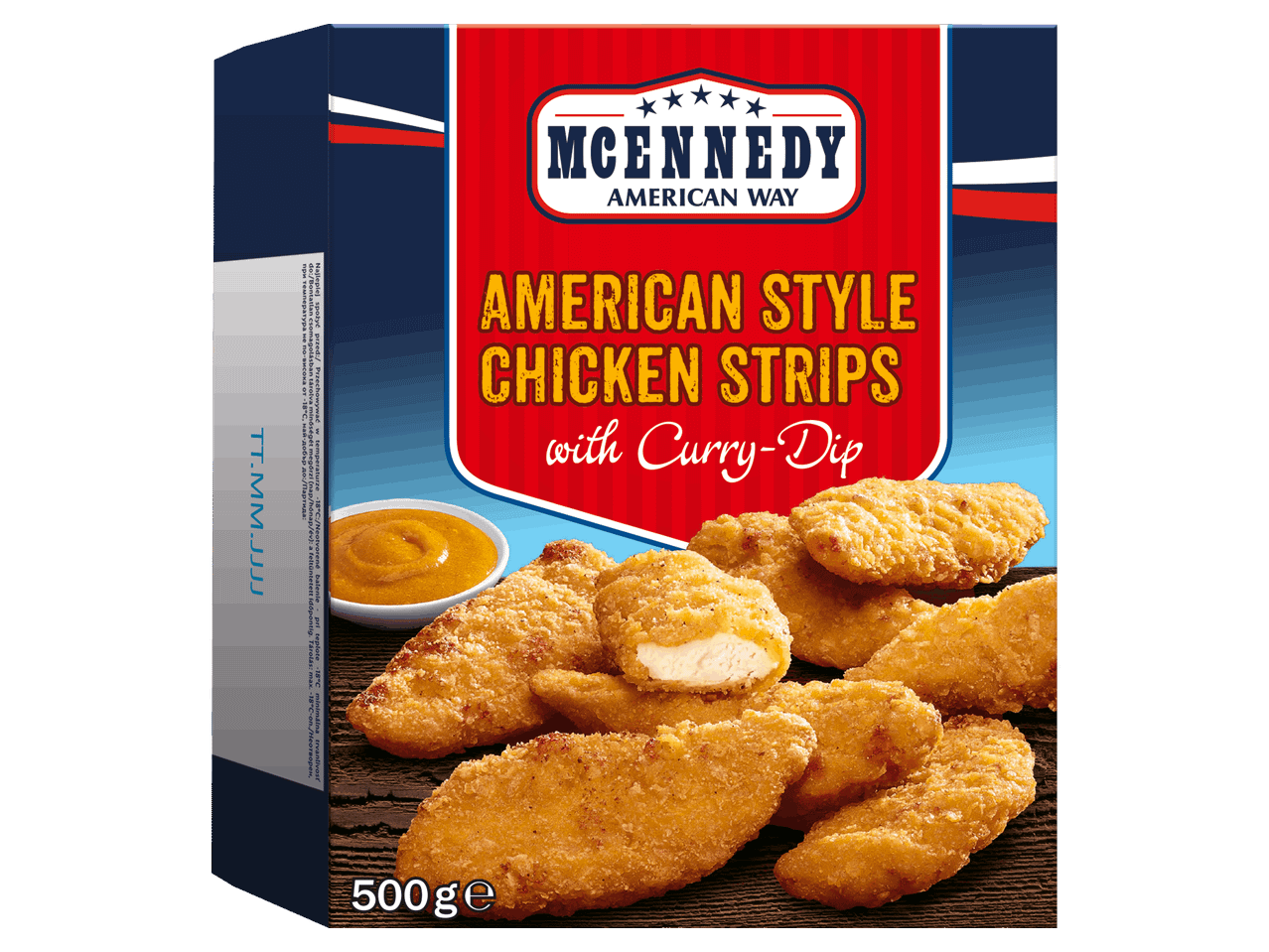 Amerikai stílusú csirkecsíkok curry szósszal, 500 g-os kiszerelésben.