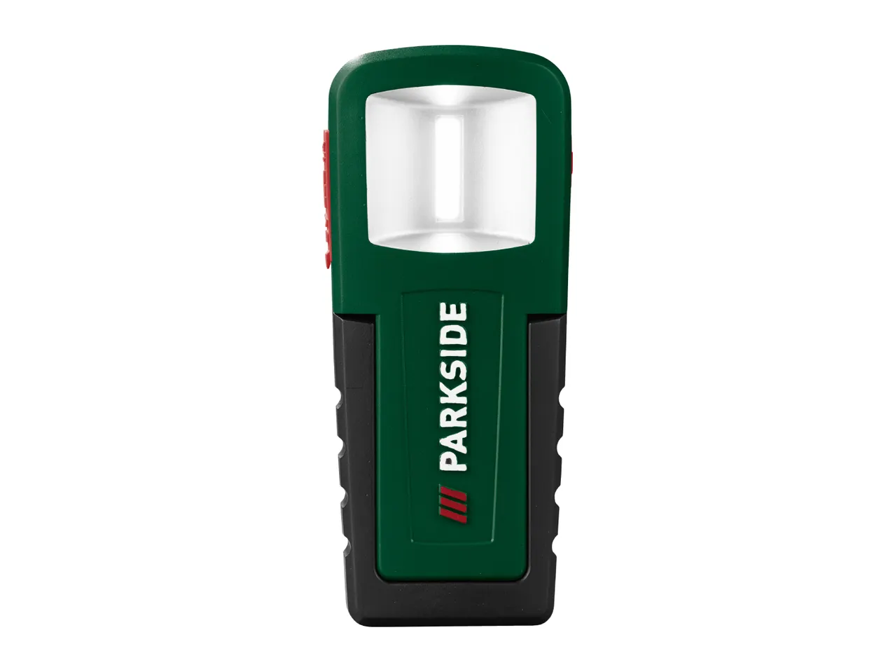 PARKSIDE green and black LED work light with a red button on the side.