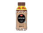 Cappuccino coffee drink in a bottle with a brown and black label, featuring a Rainforest Alliance seal.